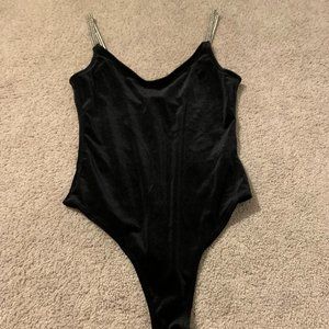 Velvet black body suit w rhinestone straps